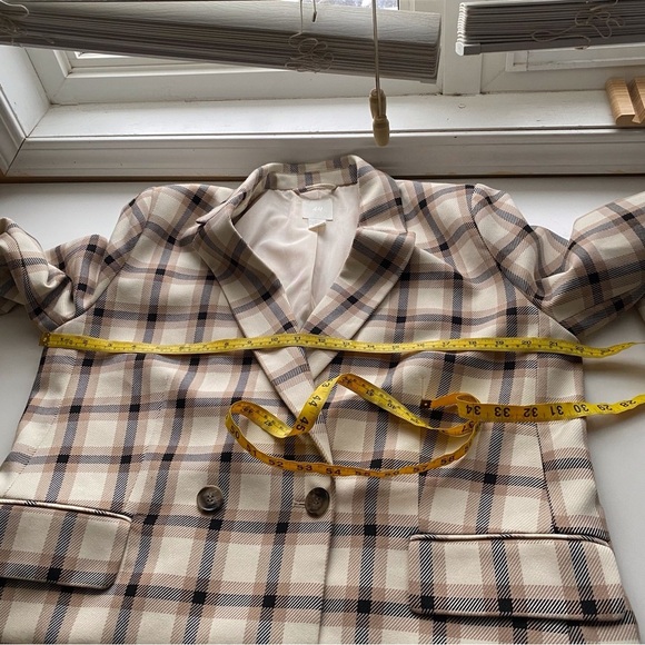 H&M Double Breasted Blazer Woman Large Plaid Boxy Oversized Lined Preppy Office - Picture 11 of 15